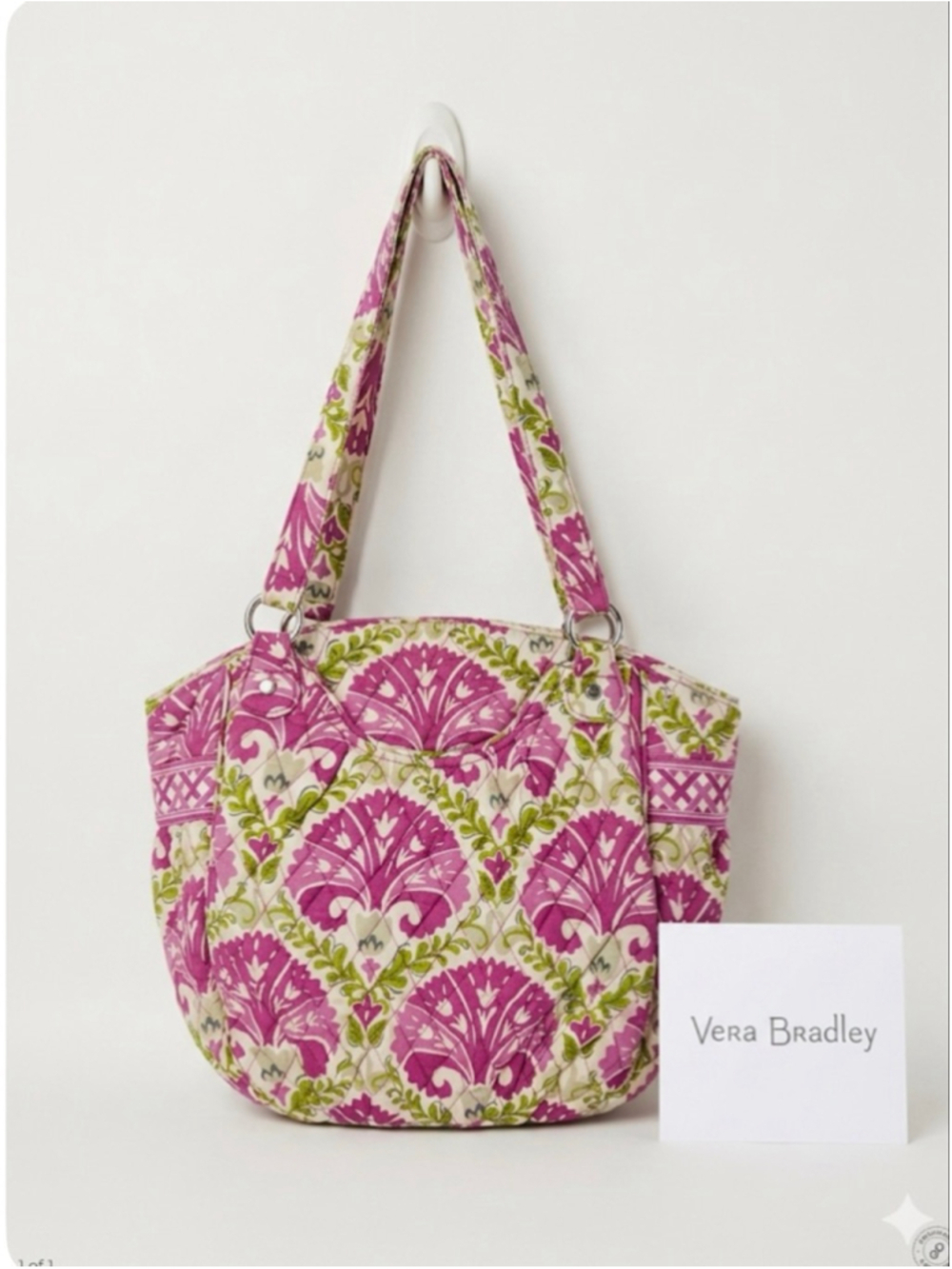 Vera Bradley Glenna Shoulder Bag Pink Green Julip Tulip Print Quilted Fabric